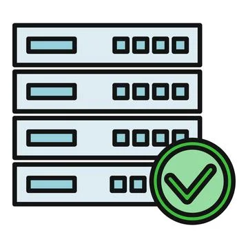 Server rack displaying checkmark for successful operation Stock Illustration