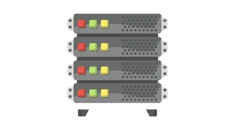 A server rack displaying four distinct colored buttons, each representing a.. Stock Footage 332535271