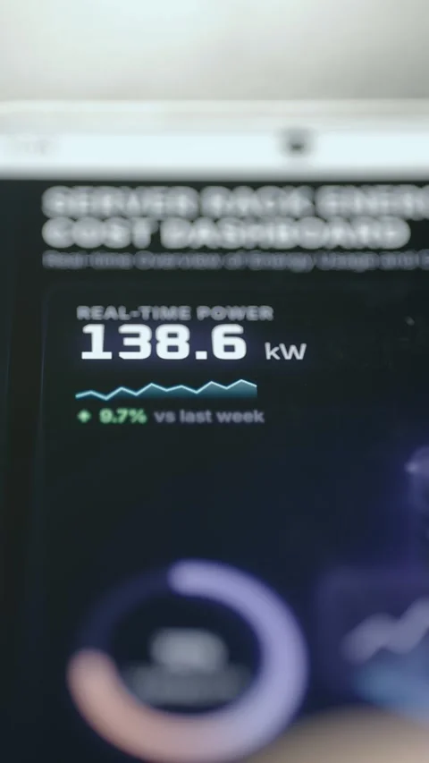 Server Rack Energy Cost And Power Dashboard With Blue Controls 4K Stock Footage 341861914