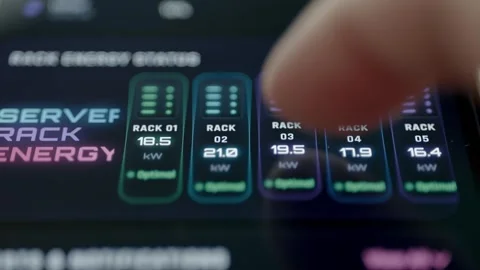 Server Rack Energy Live Status Interface With Rack Monitoring Cards 4K Stock Footage 341859552