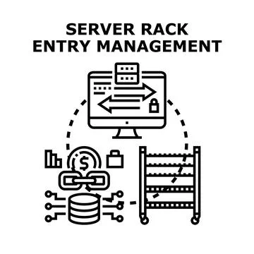 Server rack entry management technology concept Illustrazione stock