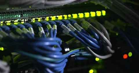 Server Rack Ethernet Cables 1 pan left Stock Footage 101376789