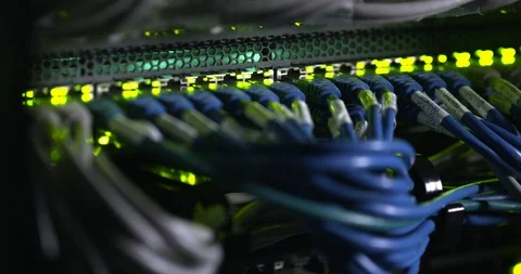 Server Rack Ethernet Cables blinking lights Stock Footage 101376878