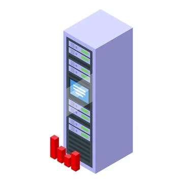 Server rack experiencing network outage with red chart bars Illustrazione stock