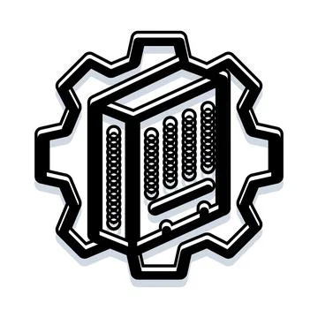 Server rack with gear icon for technology infrastructure Stock Illustration