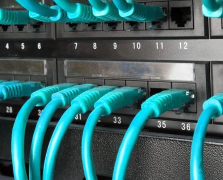 Server rack with green cables 写真素材