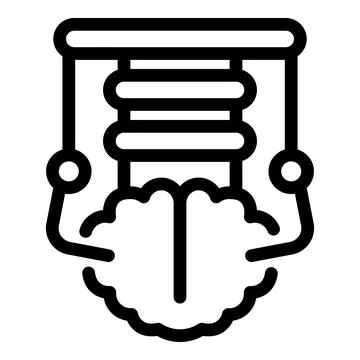 Server rack hanging over brain, connected by wires with hanging balls, symbol Stock Illustration