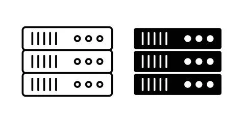 Server rack icon collection in black, Line icons, flat symbols Illustrazione stock
