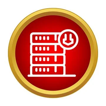Server rack icon downloading data in a red circle Illustrazione stock