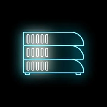 Server rack icon glowing neon blue line イラスト素材