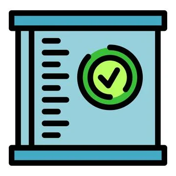 Server rack icon showing green check mark symbol displaying verified system Stock Illustration