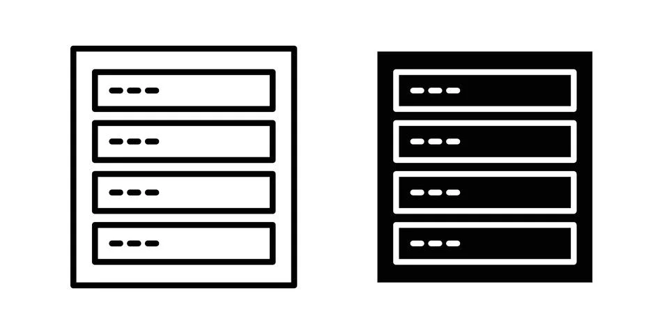 Server rack icon solid, line, and editable vector set. Stock Illustration