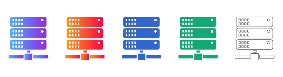Server Rack Icons: Data Center, Hosting, and Network Infrastructure Set Stock Illustration