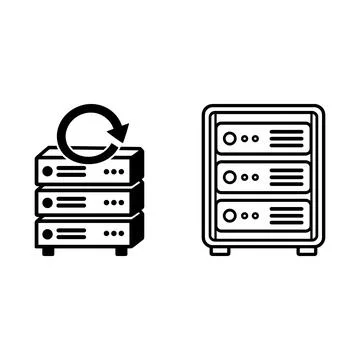 Server rack icons with refresh and storage symbols Stock Illustration