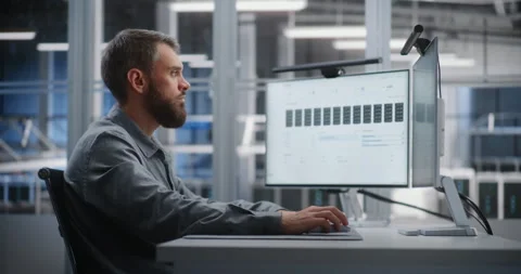 Server Rack Indicators and Real Time Infrastructure Metrics in Data Center Stock Footage 344964095