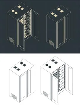 Server rack isometric blueprints Stock Illustration