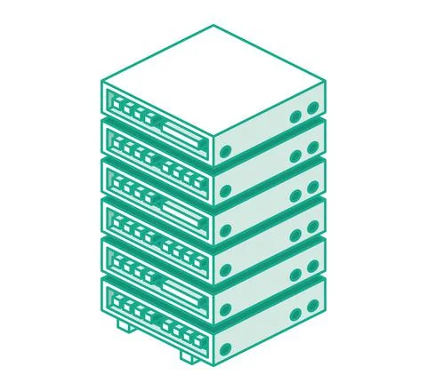 Server Rack Isometric Outline Object Isolated on White. Data Center. イラスト素材