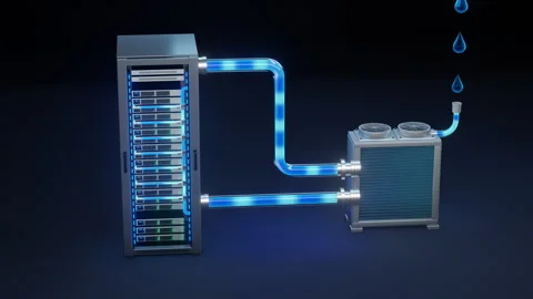 Server Rack Liquid Cooling System in Data Center Stock-Footage 346220592