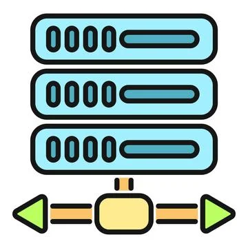 Server rack managing data flow line icon Stock Illustration