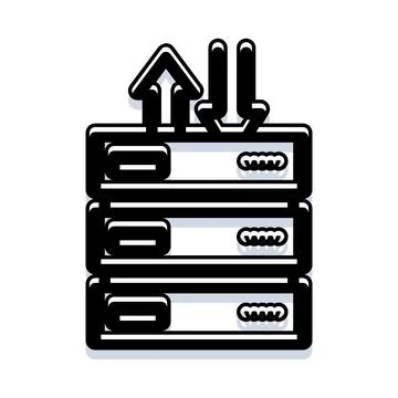 Server rack managing data upload and download process イラスト素材