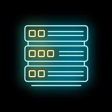 Server rack neon glowing data storage technology イラスト素材