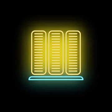 Server rack neon glowing icon representing data storage Stock Illustration