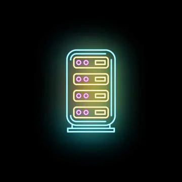 Server rack neon glowing icon representing data storage Stock Illustration