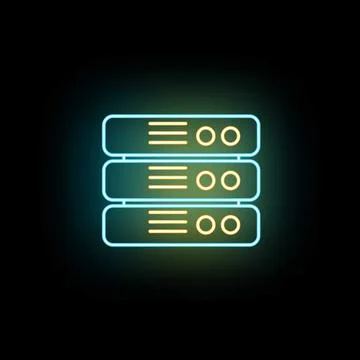 Server rack neon glowing icon representing data storage Ilustração Stock