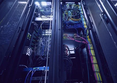 Server rack with network cables 写真素材