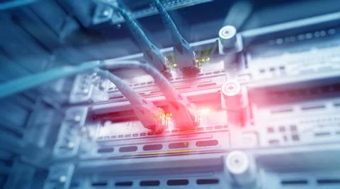 Server Rack Optic and hub Telecommunication Internet Network Server. Foto stock