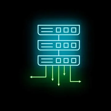 Server rack organizing data flow neon icon 库存插图