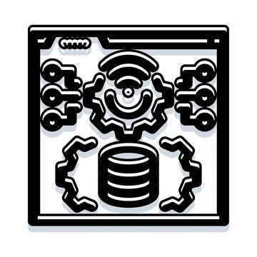 Server rack organizing network and database connections Stock Illustration