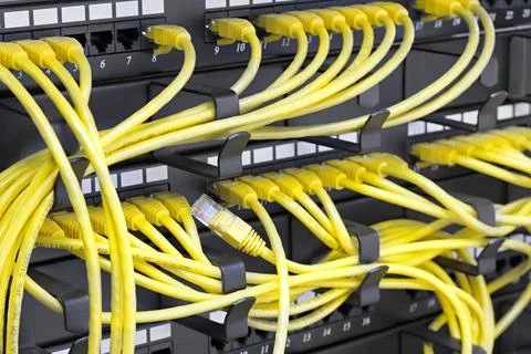 Server rack Patch Panel server rack with yellow cords Copyright: xZoonar.c... Fotos de archivo