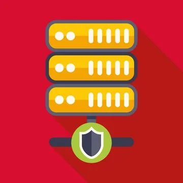 Server rack protecting data with cybersecurity shield icon Stock Illustration