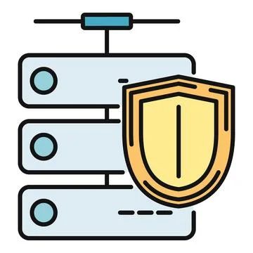 Server rack protecting data with cybersecurity shield icon イラスト素材