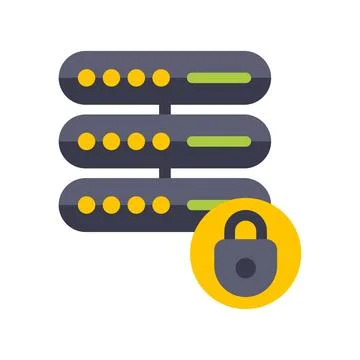 Server rack protecting data with padlock icon 库存插图