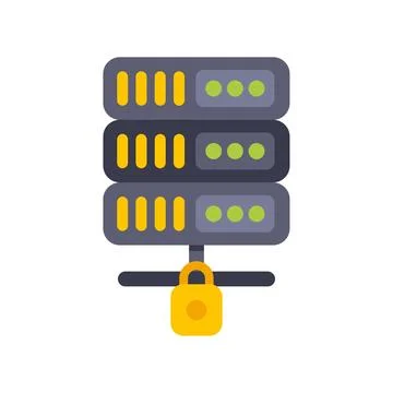 Server rack protecting data with security padlock icon Stock Illustration