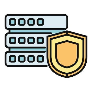 Server rack protecting data with shield icon Stock Illustration