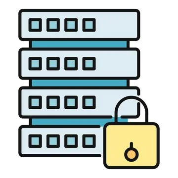 Server rack protecting data with unlocked padlock Stock Illustration