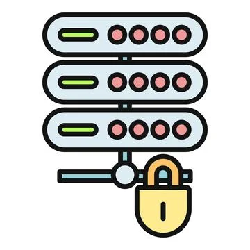 Server rack protecting database data security with padlock イラスト素材