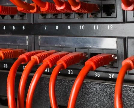 Server rack with red cables Stock Photos
