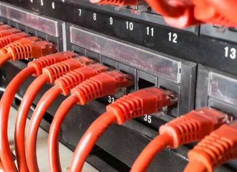 Server rack with red cables Stock Photos