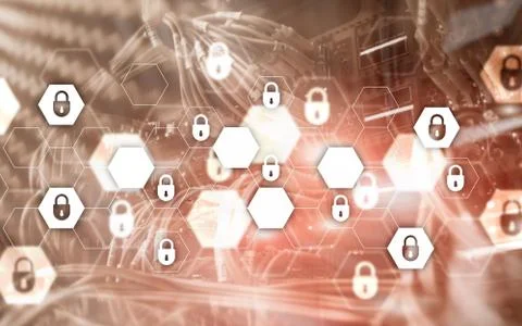 Server rack room digital security data protection concept. イラスト素材