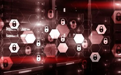 Server rack room digital security data protection concept. Stock Photos