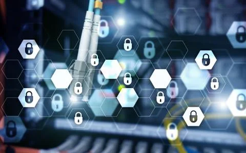 Server rack room digital security data protection concept. Foto stock