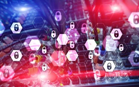 Server rack room digital security data protection concept. Foto stock
