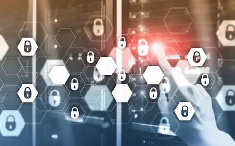 Server rack room digital security data protection concept. Foto stock