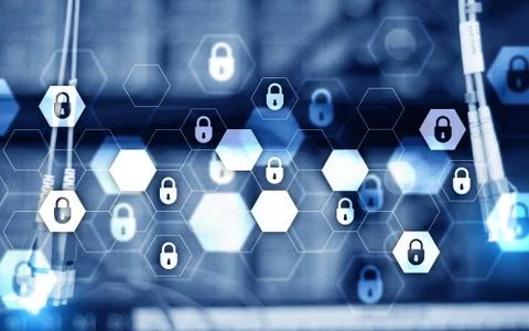 Server rack room digital security data protection concept. Stock Photos