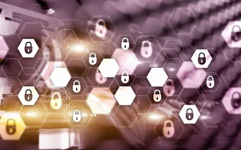 Server rack room digital security data protection concept. Foto stock