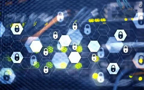 Server rack room digital security data protection concept. Stock Photos